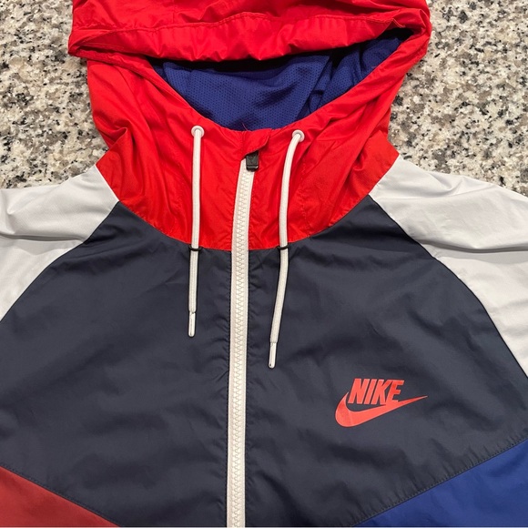 Nike Windbreaker Jacket Mens L Red Blue White ColorBlock WindRunner Lined Vented - Picture 3 of 10